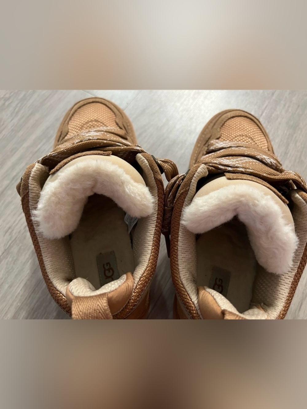 UGG Womens Lowmel Tan Suede & Mesh Ribbon-Lace Sneakers - Picture 3 of 4
